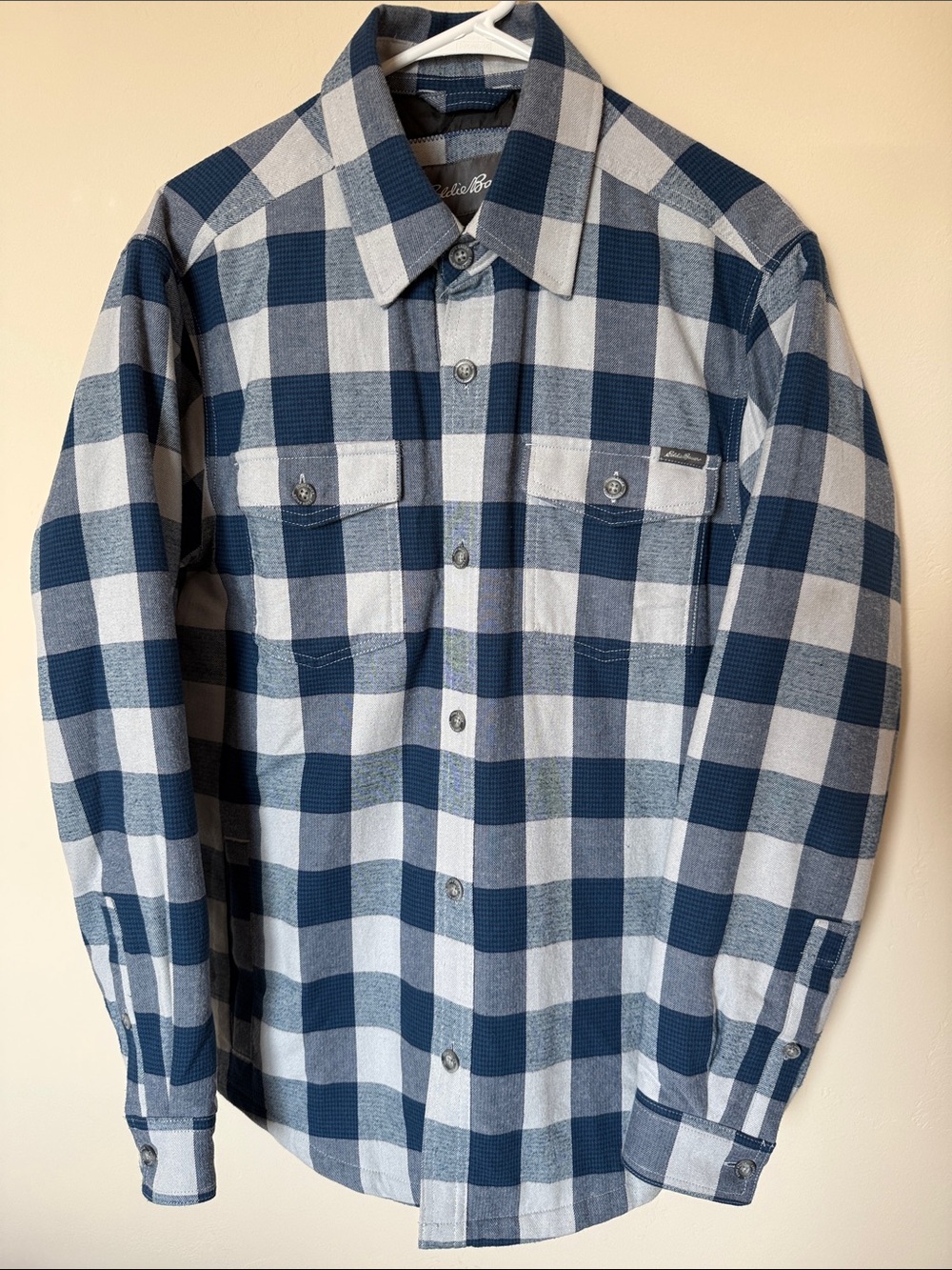 Eddie Bauer Navy and White Insulated Button-Up Shirt
